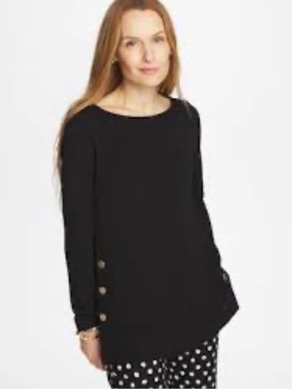 Women's Black Button-Side Long Sleeve Sweater